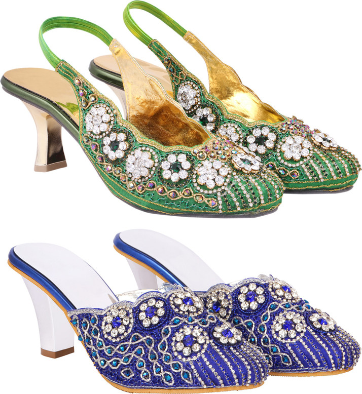 Zionk Women Blue, Green Heels - Buy 