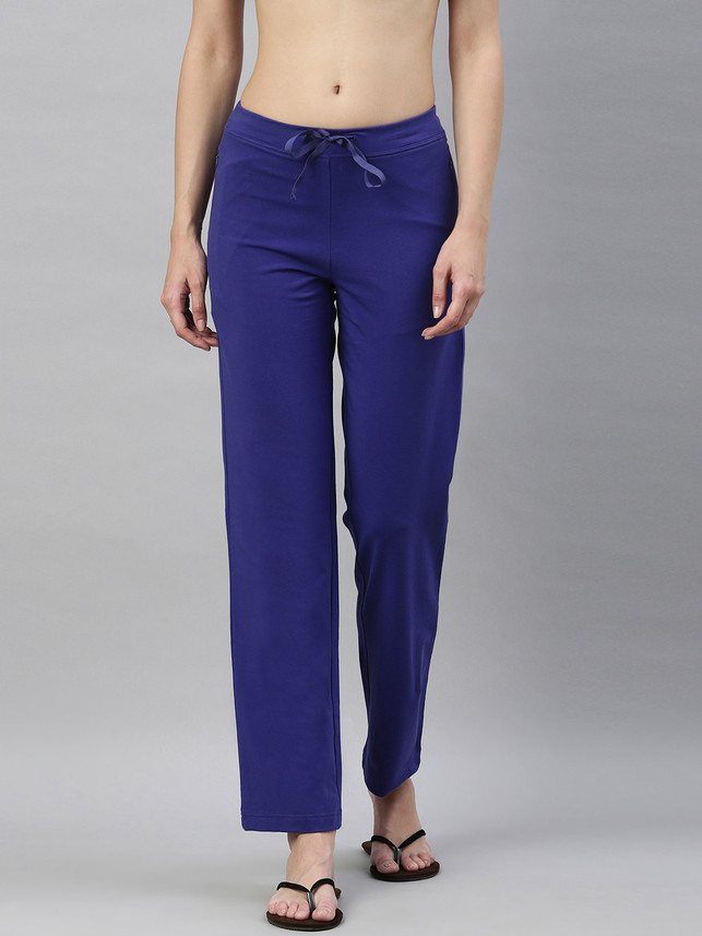Enamor Solid Women Blue Track Pants 
