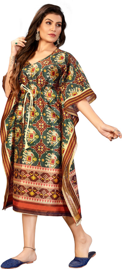EDGETOUCH Women Kaftan Green Dress 
