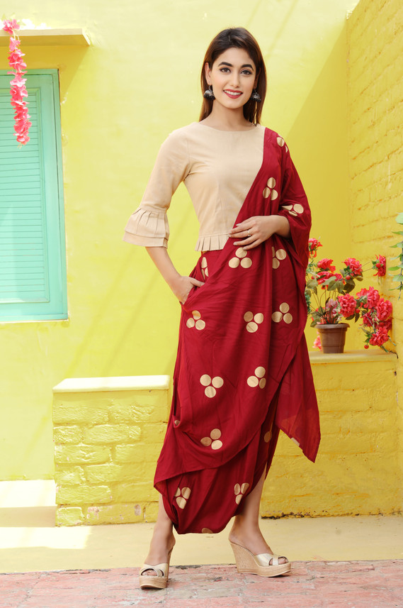 SWAGTEE Women Top and Dhoti Pant Set 