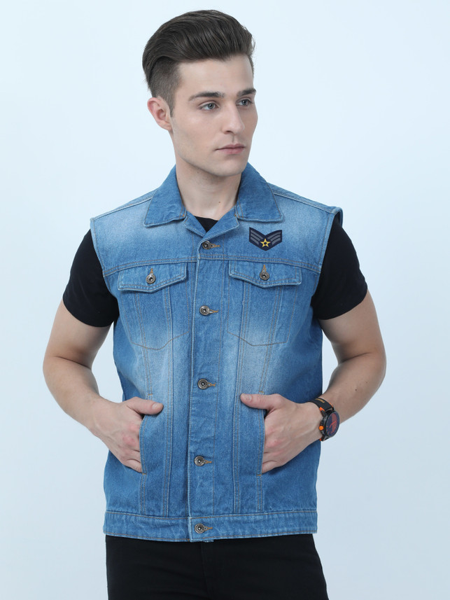 VROJASS Sleeveless Washed Men Denim 