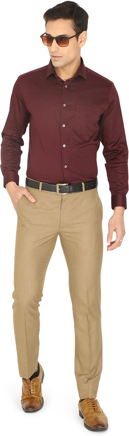 Buy Greenfibre Men Solid Formal Maroon 