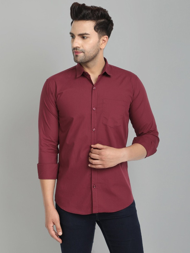 Top Club Men Solid Casual Maroon Shirt 