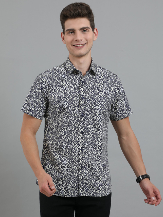 platypuss Men Floral Print Casual Blue 