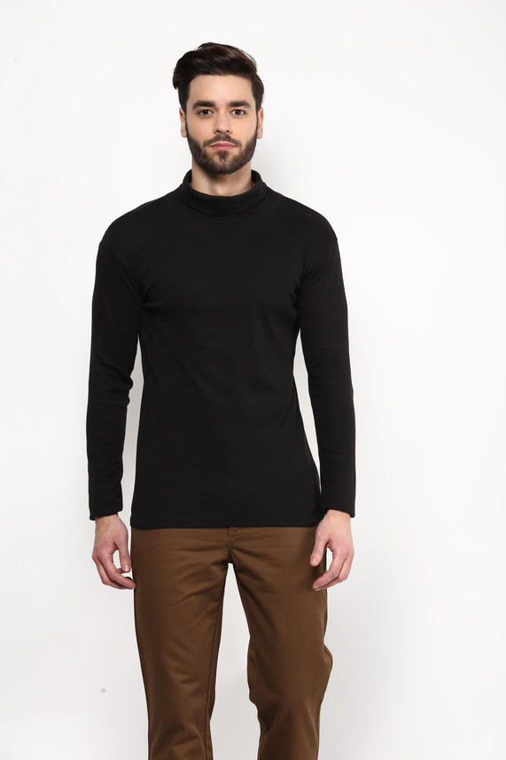 HYPERNATION Solid Men High Neck Black T 