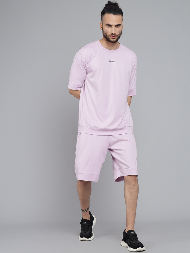 GRIFFEL Men Solid Purple Top \u0026 Shorts 