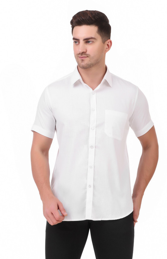 DESIGN UP Men Solid Formal White Shirt 