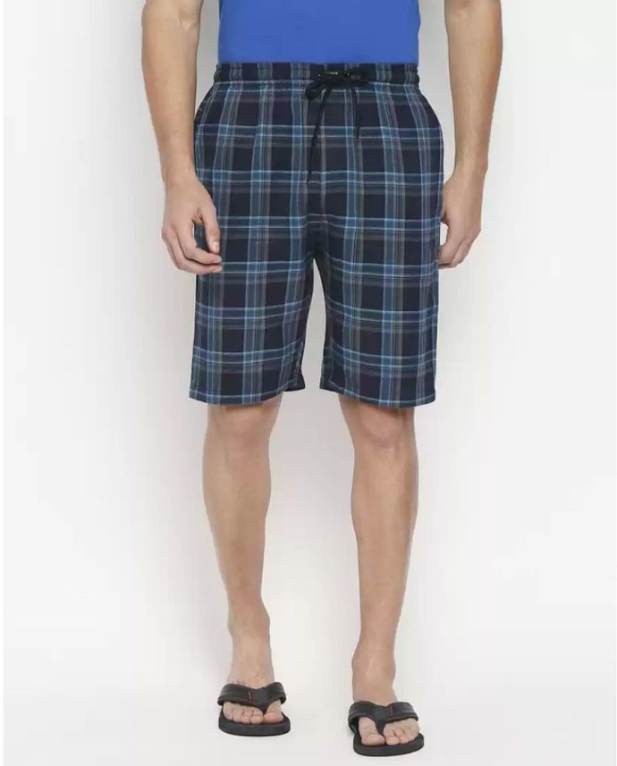 G-7 Checkered Men Blue Bermuda Shorts 