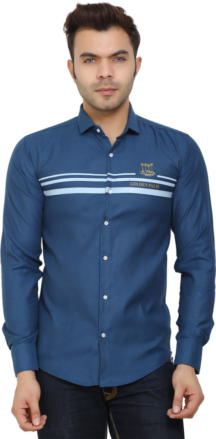 HORSE RACE Men Striped Casual Dark Blue 