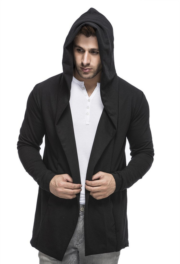 tinted men's cotton blend hooded cardigan