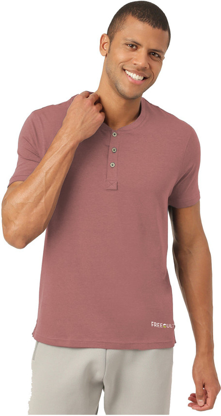 FREECULTR Solid Men Henley Neck Pink T 