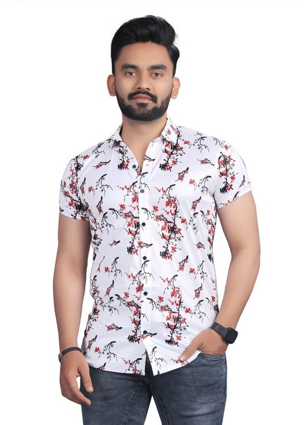 CREATION Men Printed Casual White Shirt 