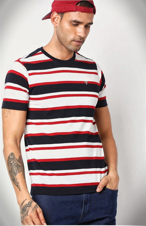 TEAMSPIRIT Striped Men Round Neck White 