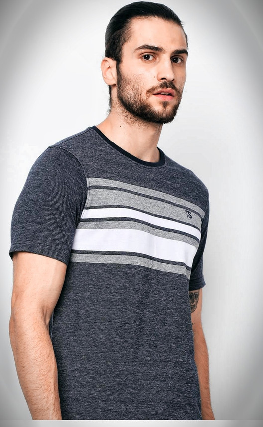 TEAMSPIRIT Striped Men Round Neck Grey 