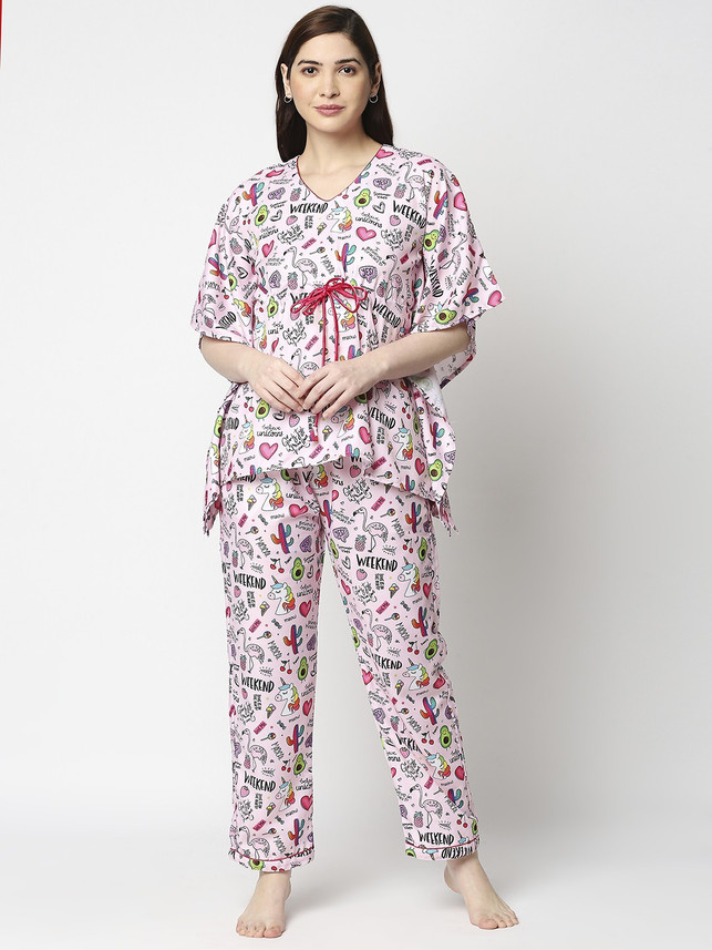 Pyjama Party Women Printed Pink Top 