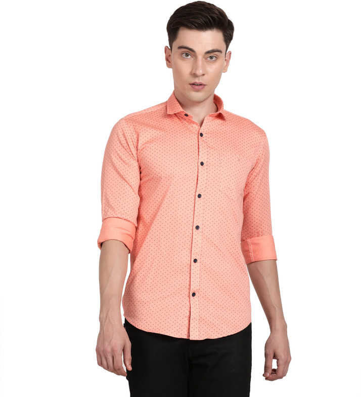 Men Printed Casual Orange Shirt 
