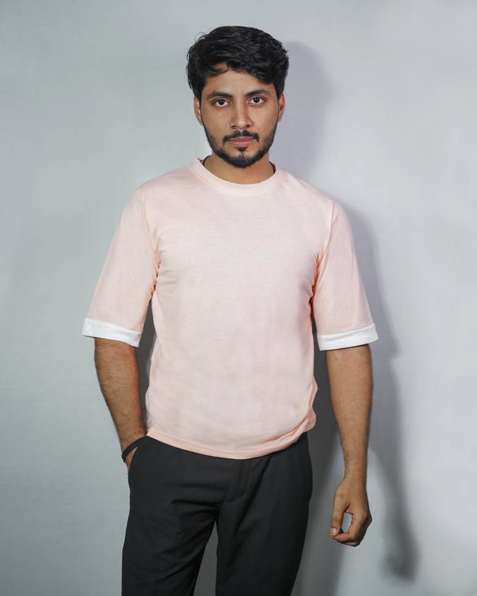 BESEKSY Solid Men Round Neck Pink T 