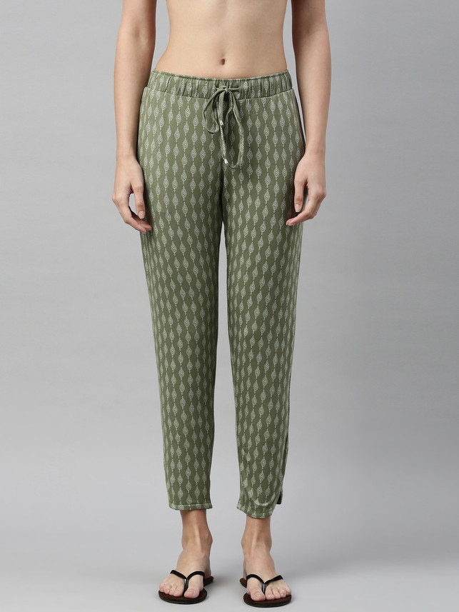 Enamor Printed Women Green Track Pants 
