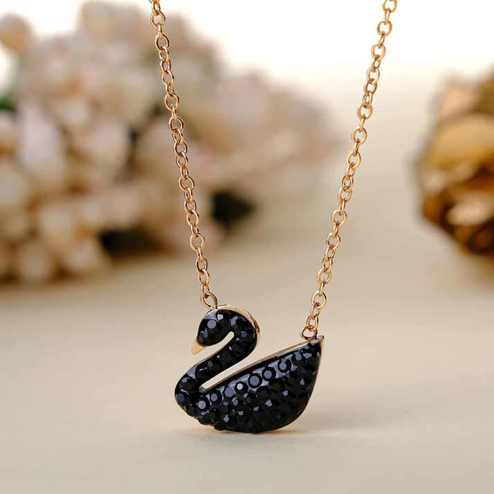 Black duck pendant with rose gold chain 