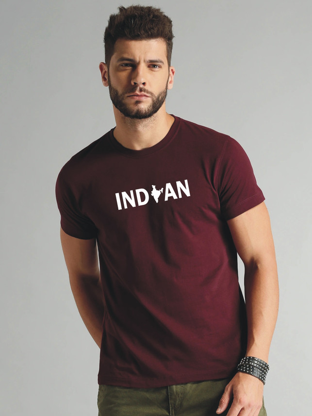 jorkk Typography Men Round Neck Maroon 