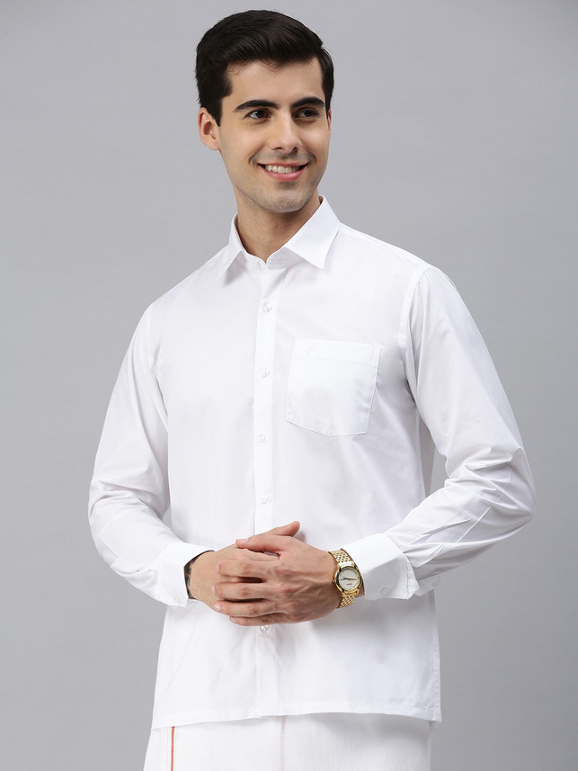 alaya cotton Men Solid Casual White 
