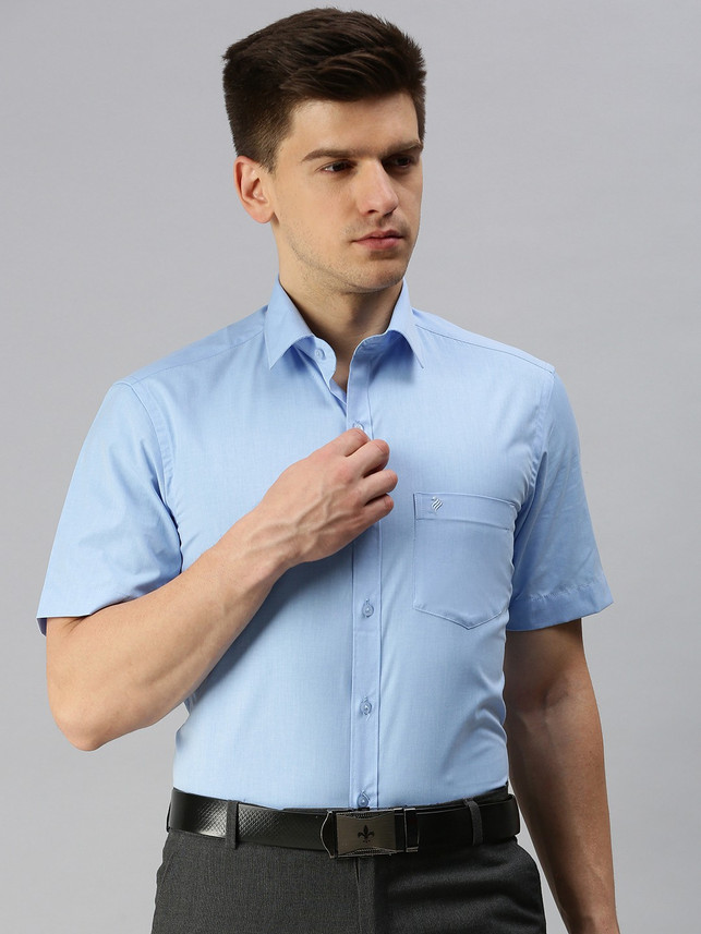 alaya cotton Men Solid Formal Blue 