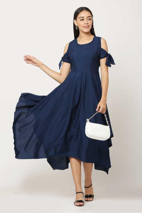 Women Asymmetric Dark Blue Dress 