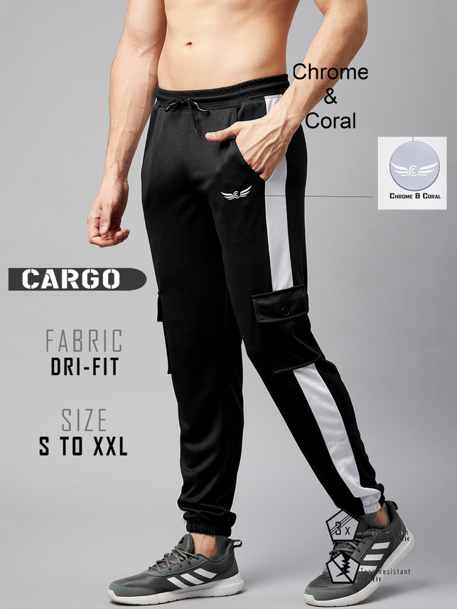 Coral Color Block Men Black Track Pants 