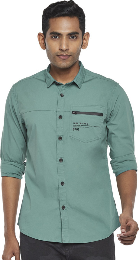 Pantaloons Men Solid Casual Green Shirt 