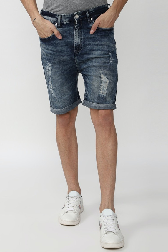 FOREVER 21 Washed Men Blue Denim Shorts 