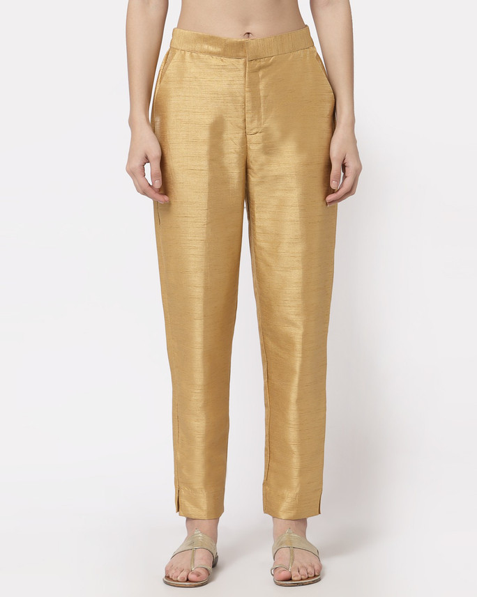 BLACK LADY Slim Fit Women Gold Trousers 