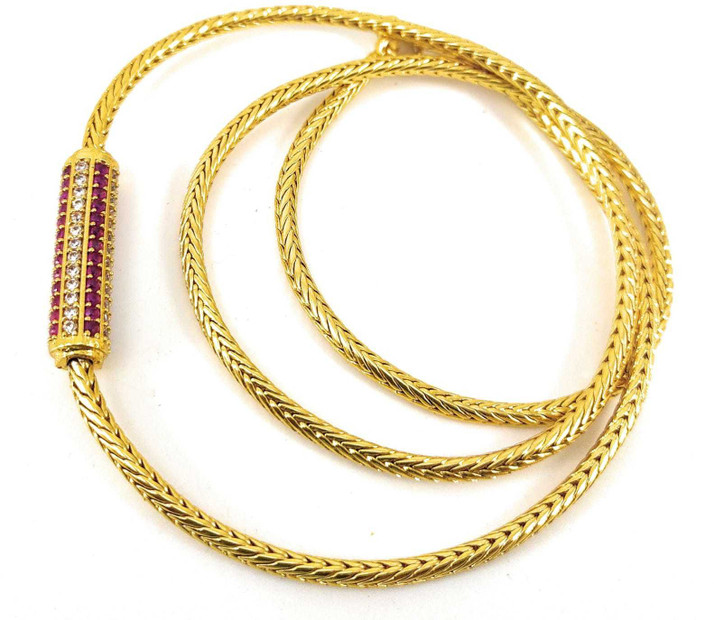 AD Stone Mugappu Chain Ruby Gold-plated 