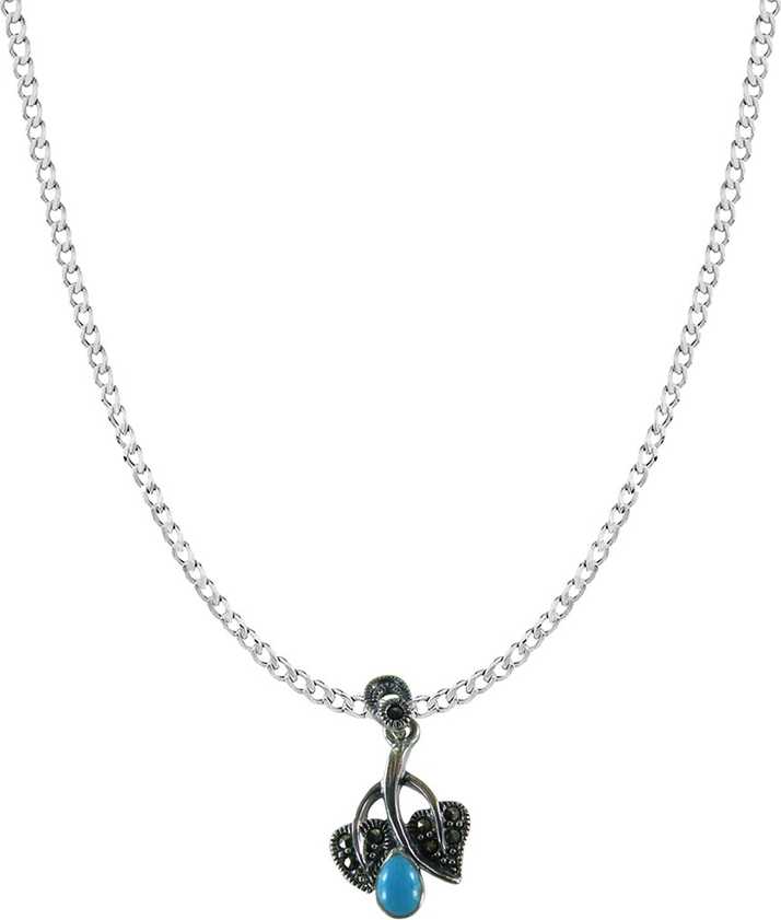 Collana Fl 925 Sterling Silver Leaf With Marcasite And Turquoise Stone Pendent Pendant In India - Silver Leaf Pendant India Collana Fl 925 Sterling Silver Leaf With Marcasite And Turquoise Stone Pendent Pendant In India - Silver Leaf Pendant India