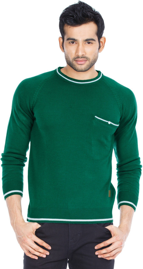 ZOVI Solid Round Neck Casual Men Green 