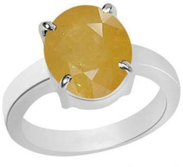 Pukhraj CLARA Certified Yellow Sapphire 3.9cts or 4.25ratti original stone Sterling Silver Astrological Ring for Men and Women