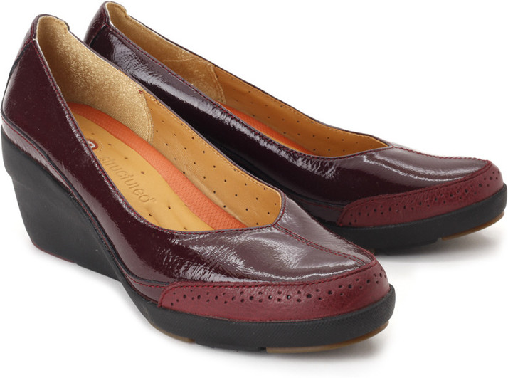 clarks red patent wedges