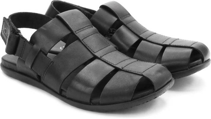 clarks mens casual valor sky leather sandals in black