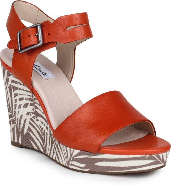 clarks orange wedges