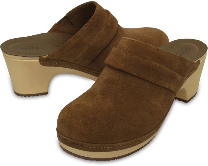 crocs leather clogs womens