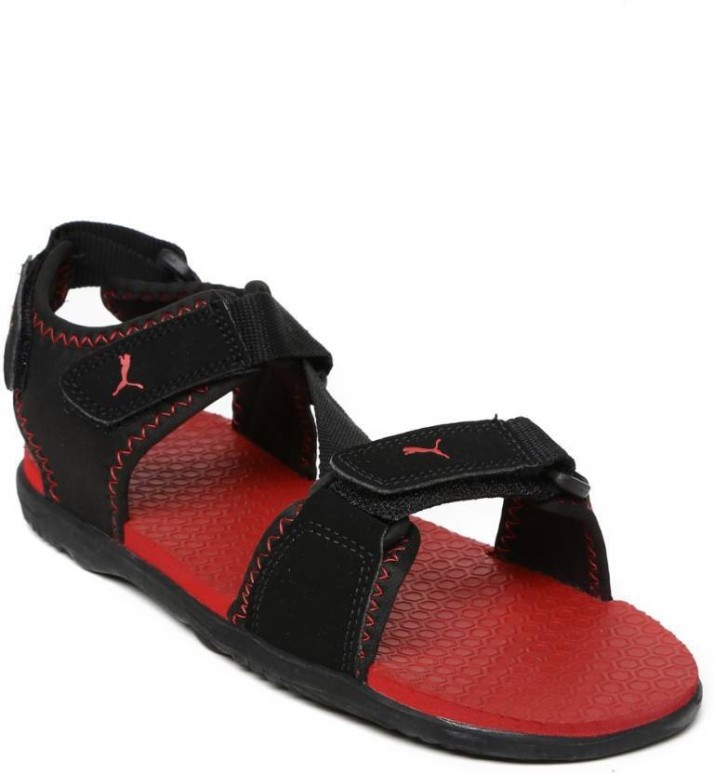 puma red and black sandals