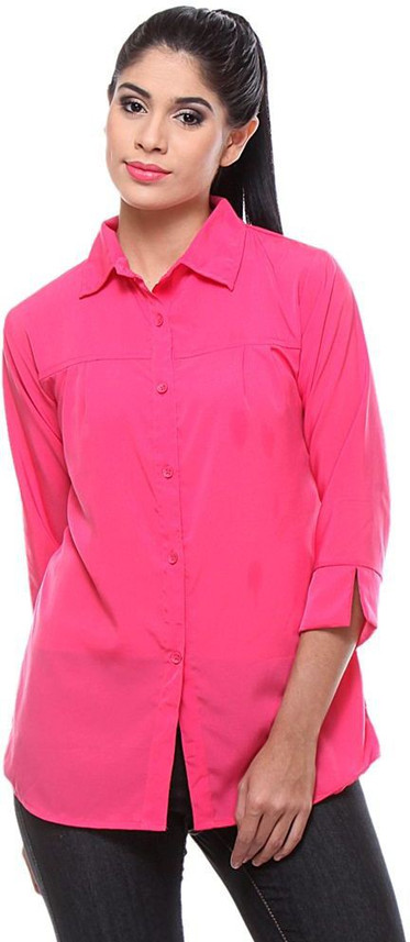 TEEMOODS Women Solid Casual Pink Shirt 