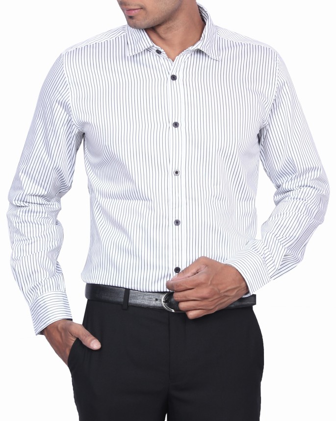 black and white striped formal shirt