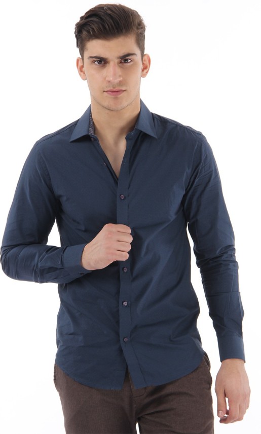 dark blue shirt with blazer