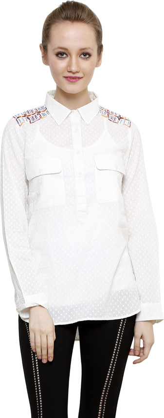 Women Embellished Casual White Shirt 