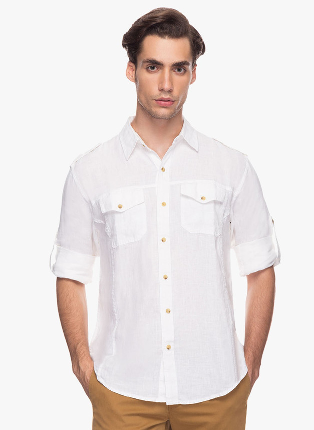 Buy White Cotton World Men Solid Casual 