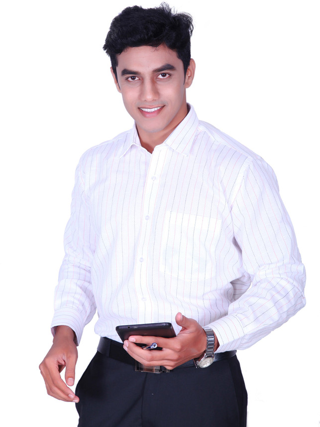 Cotton King Men Striped Formal White 