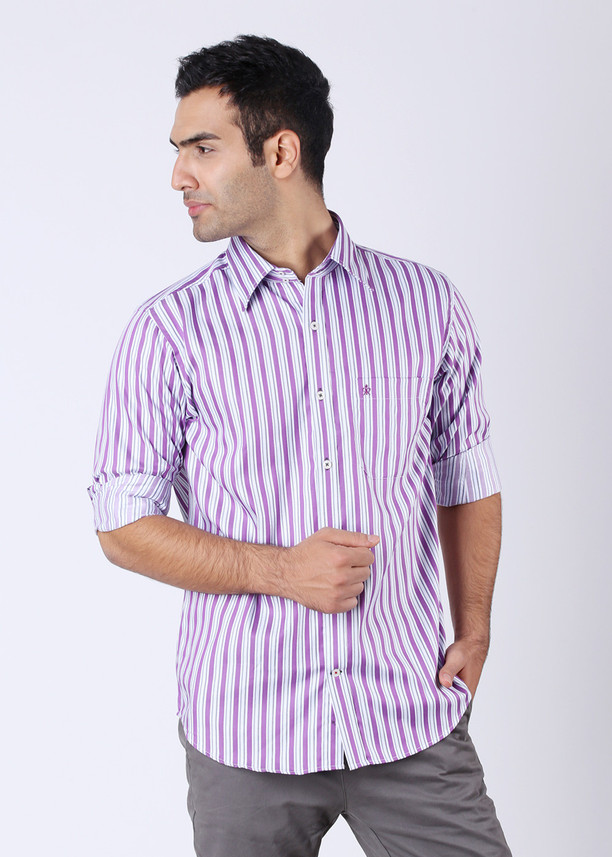 Raymond Men Striped Casual Purple 