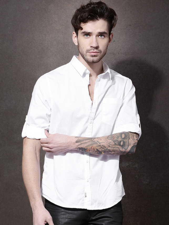 Roadster Men Solid Casual White Shirt 