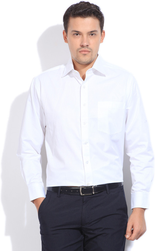 CUFFLE Men Striped Formal White Shirt 