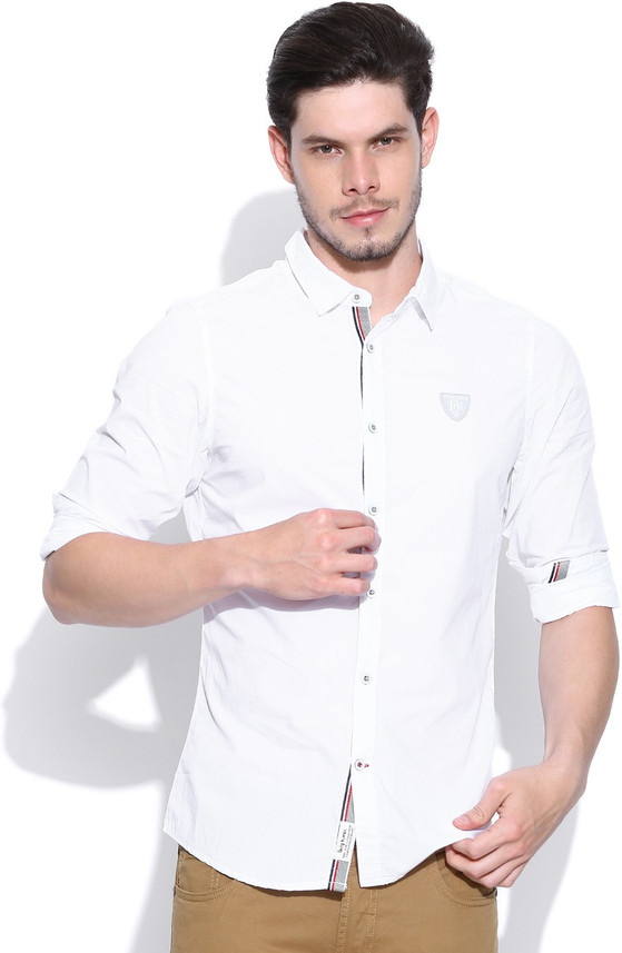 Men Solid Casual White Shirt 